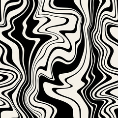 Vector seamless pattern. Abstract striped texture with bold monochrome waves. Creative background with hand drawn blots. Decorative design with distorted effect.