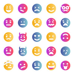Naklejka premium Gradient color icons for smiley face.