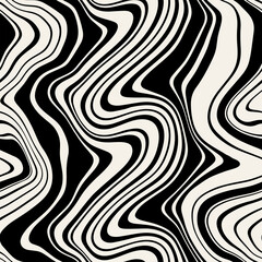 Vector seamless pattern. Abstract striped texture with bold monochrome waves. Creative background with hand drawn blots. Decorative design with distorted effect.