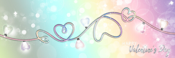 Abstract illustration of heart shaped bulbs on a string for Valentine’s Day
