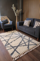 Carpet photos on the decorated floor in the room.