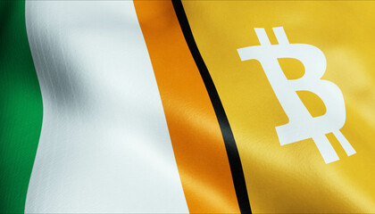 3D Waving Ireland and Bitcoin Flag