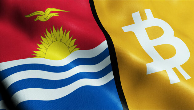 3D Waving Kiribati and Bitcoin Flag