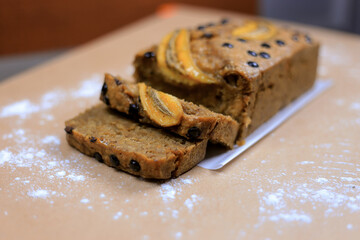 Banana bread with chocolate topping