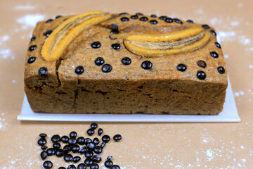Banana bread with chocolate topping