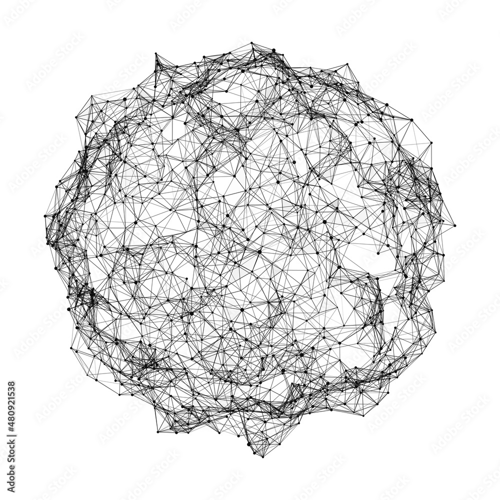 Poster sphere made up of points and lines. network connection structure. big data visualization. 3d renderi