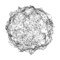 Sphere made up of points and lines. Network connection structure. Big data visualization. 3D rendering.