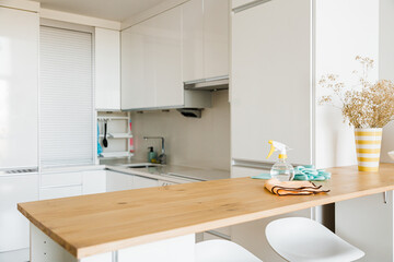 clean bright white kitchen after cleaning