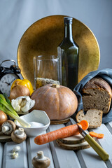Close-up food still life,ingredients for home recipe self cooking in limited time.Sliced...