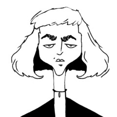 hand drawn caricature portrait of young stylish serious woman isolated on white