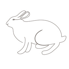 Sketchy, contour silhouette of a hare, a rabbit. Continuous one line drawing. Isolated vector illustration with black line on white background. Line art.
