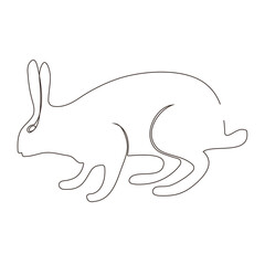 Sketchy, contour silhouette of a hare, a rabbit. Continuous one line drawing. Isolated vector illustration with black line on white background. Line art.