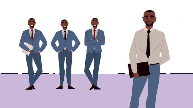 afro businessmen stabding characters animation
