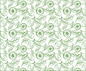 seamless pattern with lemons and leaves, vector illustration