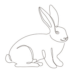 Sketchy, contour silhouette of a hare, a rabbit. Continuous one line drawing. Isolated vector illustration with black line on white background. Line art.