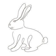 Sketchy, contour silhouette of a hare, a rabbit. Continuous one line drawing. Isolated vector illustration with black line on white background. Line art.