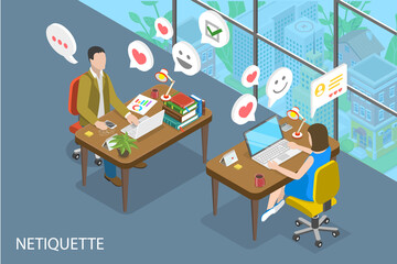 3D Isometric Flat Vector Conceptual Illustration of Netiquette