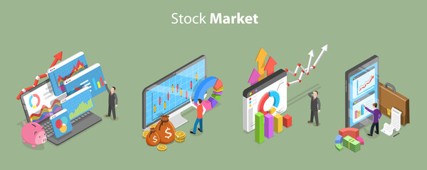 3D Isometric Flat Vector Conceptual Illustration of Stock Market