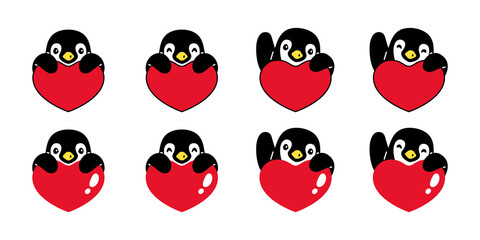 penguin vector bird icon heart valentine logo cartoon character doodle illustration symbol design isolated