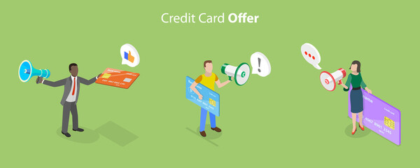3D Isometric Flat Vector Conceptual Illustration of Credit Card Offer