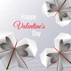 Vector Happy Valentine's Day greeting card with three origami hearts with colored paper cut on a decorated background. Can be used for websites, invitations, postcards, stickers and flyers.