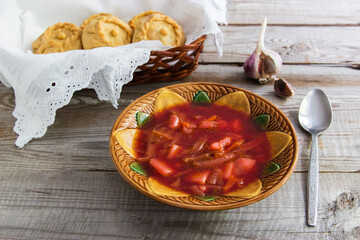 Borscht - russian traditional soup. © Olga