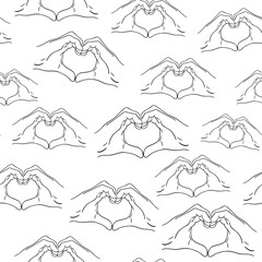 Vector seamless pattern, hands make a heart sign. Romantic print for fabric, textile, valentine for Valentine's Day.