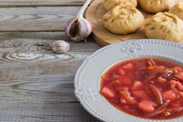 Borscht - russian traditional soup. © Olga