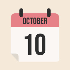 calendar october 10, isolated object