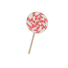 delicious sticky sweet round lollipop in red and white stripes on a white background