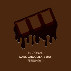 National Dark Chocolate Day vector. Chocolate bar with melted dark chocolate dripping over brown background vector. Dark Chocolate Day Poster, February 1. Important day