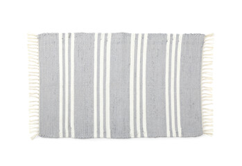 Stylish light grey rug isolated on white, top view. Interior accessory