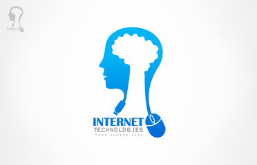Internet technologies logo vector design. Cybernetic Mind and Computer Mouse.