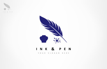 feather pen and ink logo vector design