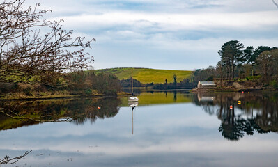 Still Tidal waters at Burrishoole, Mayo Ireland on a winters day.