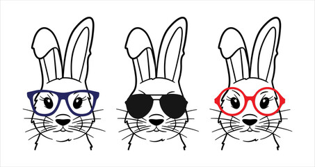 Bunny with red glassed Rabbit with sunglasses Hare with blue eyeglasses