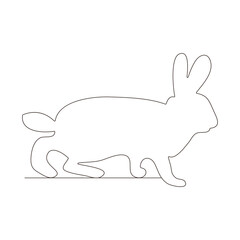 Sketchy, contour silhouette of a hare, a rabbit. Continuous one line drawing. Isolated vector illustration with black line on white background. Line art.