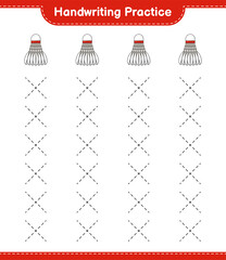 Handwriting practice. Tracing lines of Shuttlecock. Educational children game, printable worksheet, vector illustration