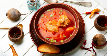 Red Ukrainian borscht, dinner