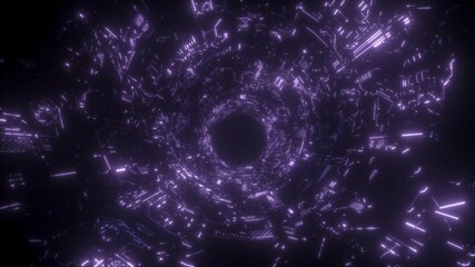Ultraviolet Neon Glow Futuristic Space Tunnel. Cyberpunk concept. Futuristic 3D illustration. Modern wallpaper.