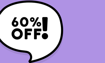 60 percent off. Speech bubble with 60 percent off text. Mega sale. Boom retro comic style. Pop art style. Vector line icon for Business and Advertising
