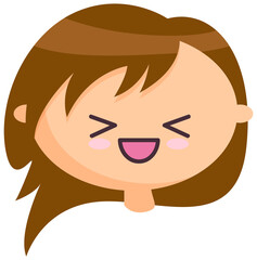 Head girl with friendly smiling face, vector illustration cartoon emoticon doodle icon drawing. Cool blonde girl happy face, kawaii emotion concept with cheerful child, friendly funny redhead kid