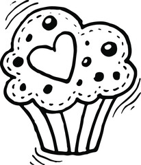 Cupcake with a heart. Vector illustration. Doodle illustration for Valentine's Day