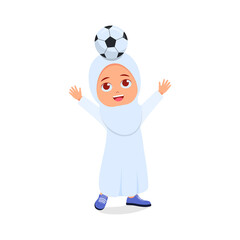 cute girl playing soccer, white background