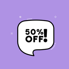 50 percent off. Speech bubble with 50 percent off text. Mega sale. Boom retro comic style. Pop art style. Vector line icon for Business and Advertising