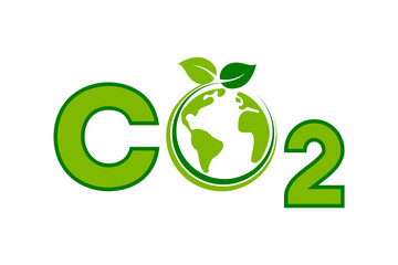 Green carbon dioxide Earth symbol. Zero emission. Carbon neutral concept. CO2 pollution sign. Environmental social governance. ESG. Planet atmosphere protection. Vector illustration, flat, clip art. 