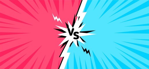 Versus. VS letters on a bright background. Concept of battle or competition. Duel between two players. Break border and lightning bolt icon. Comic style design. Vector illustration	