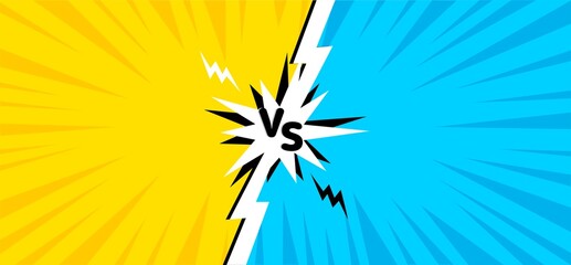 Versus. VS letters on a bright background. Concept of battle or competition. Duel between two players.
Break border and lightning bolt icon. Comic style design.
Vector illustration