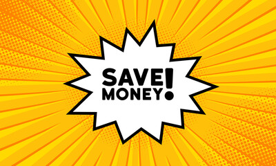 Speech bubble with Save money text. Boom retro comic style. Pop art style. Vector line icon for Business and Advertising