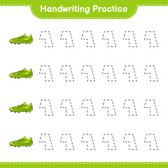 Handwriting practice. Tracing lines of Soccer Shoes. Educational children game, printable worksheet, vector illustration